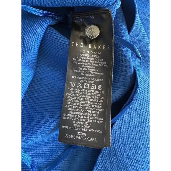 TED BAKER LONDON Kklara Scallop-Trim Stretch-Knit Cardigan Size 4 - Mid-Blue - Picture 7 of 11